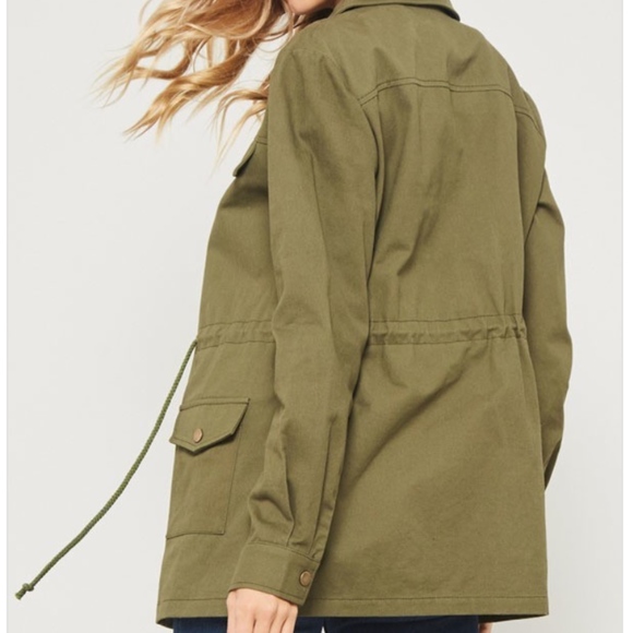 Olive Solid Woven Jacket Dual Front Zip - Picture 2 of 8